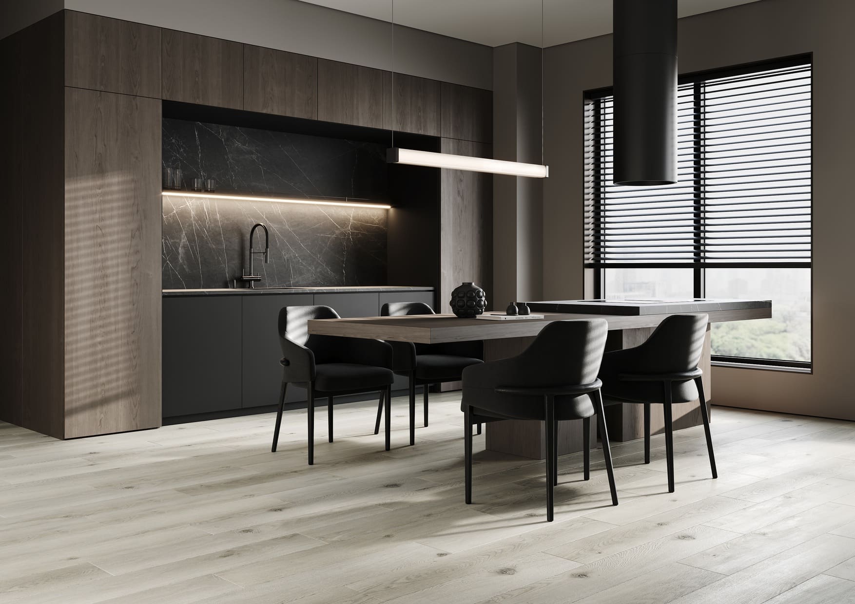 Кварцвиниловый SPC ламинат Fargo Bevel Дуб Нормандия 50-739-05 1220×182×6 фото в интерьере